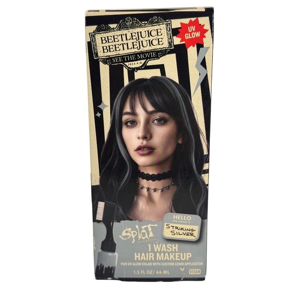 Splat Beetlejuice UV Glow Hair Makeup Striking Silver 1 Wash Temporary Color